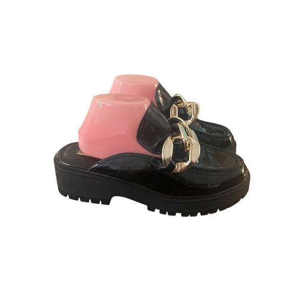 Steve Madden Black with Gold Chain Chunky Platform Loafers Shoes Women's Sz 11 - Picture 3 of 9